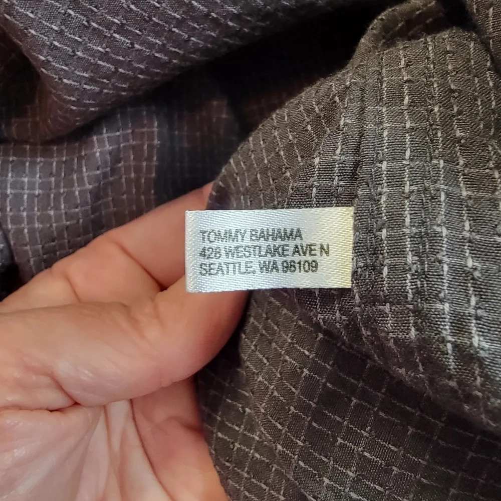 Tommy Bahama Dark Gray Checked Button Down Silk Cotton Blend Shirt XL - Picture 9 of 10